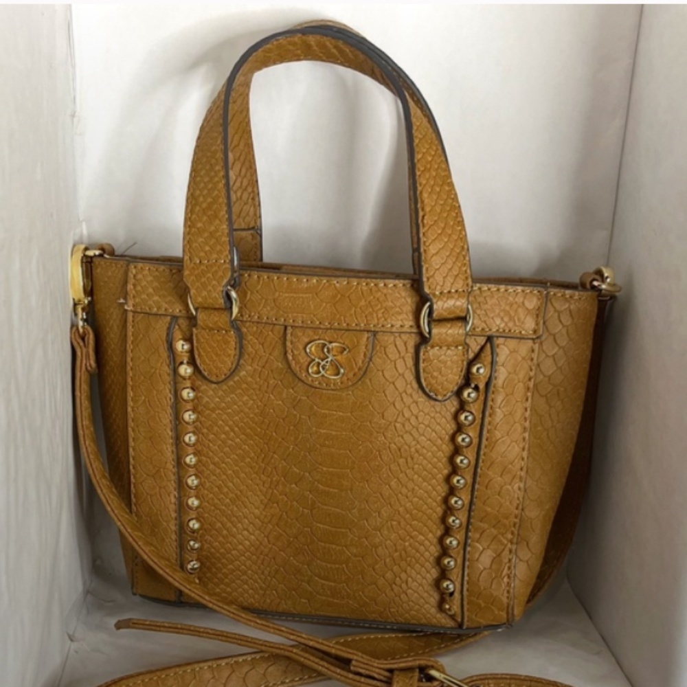 Jessica Simpson Tonal Python Gia Satchel, Pecan Brown Handbag/Purse with Strap